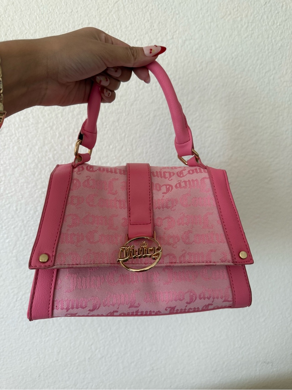 Juicy Couture Pink Logo Jacquard Top-Handle Satchel